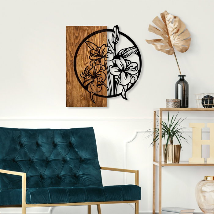Wallity Flowers Escultura de pared en nogal y negro